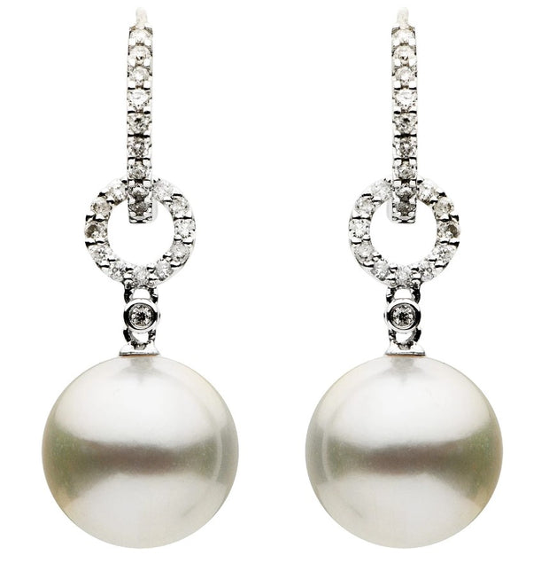 18k White Gold South Sea Pearl & Diamond Hoop Earrings