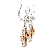 Pre-Owned 18k Two Tone Cross Fashion Dangle Earrings by Designer Dev Valencia