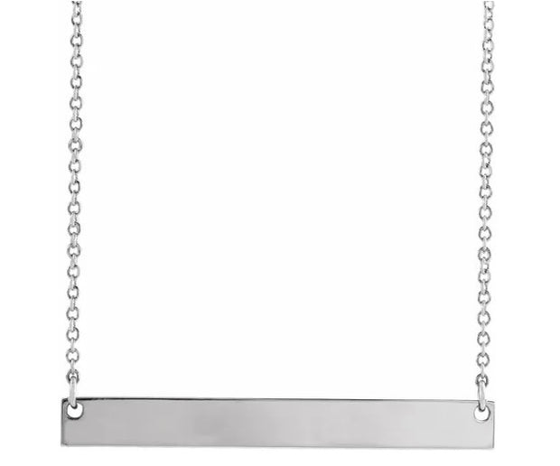 14k White Gold Engravable Horizontal Bar Necklace