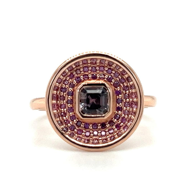 14k Rose Gold Montana Sapphire & Ombre Color Diamond Geometric Fashion Ring by IJC