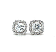 Sterling Silver Round Brilliant Lab Created Moissanite Cushion Halo Stud Earrings