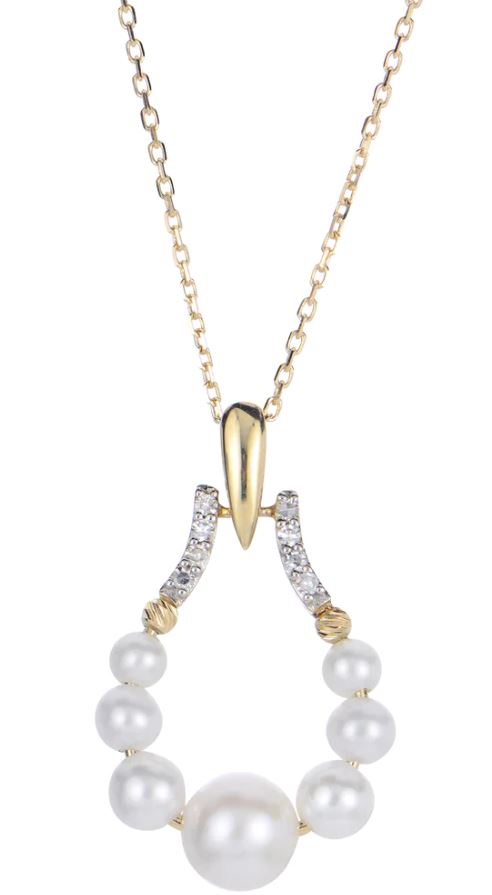 14k Yellow Gold Freshwater Pearl & Diamond Drop Necklace