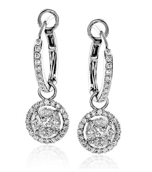 14k White Gold Diamond Mosaic Huggie Hoop Earrings by Zeghani