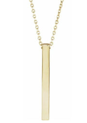 14k Yellow Gold Engravable 4 Sided Vertical Bar Necklace