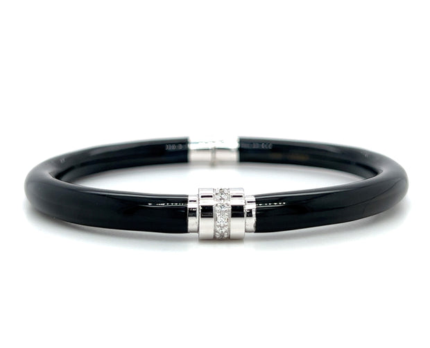 Sterling Silver Black Enamel & Diamond Barrel Bangle Bracelet by SOHO