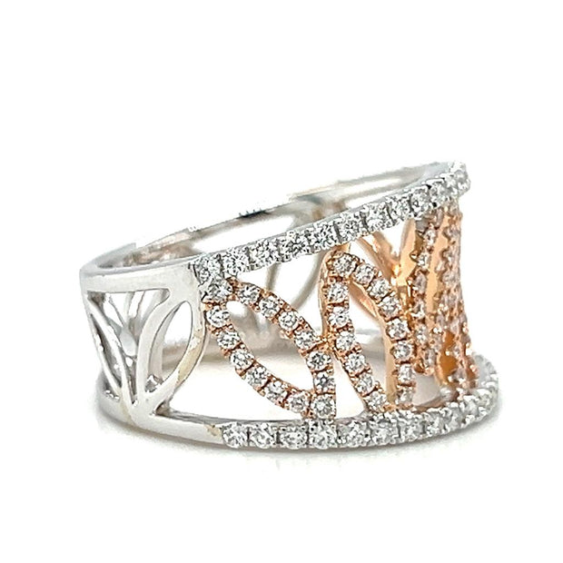 Pre-Owned 18k Rose/White Gold Organic Leaf Design Diamond Fashion Ring