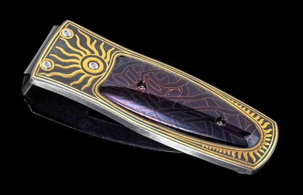 Pharaoh 'Blue Sky' Stainless Steel, Koftgari, & Heat-Blued Damascus Steel Money Clip by William Henry
