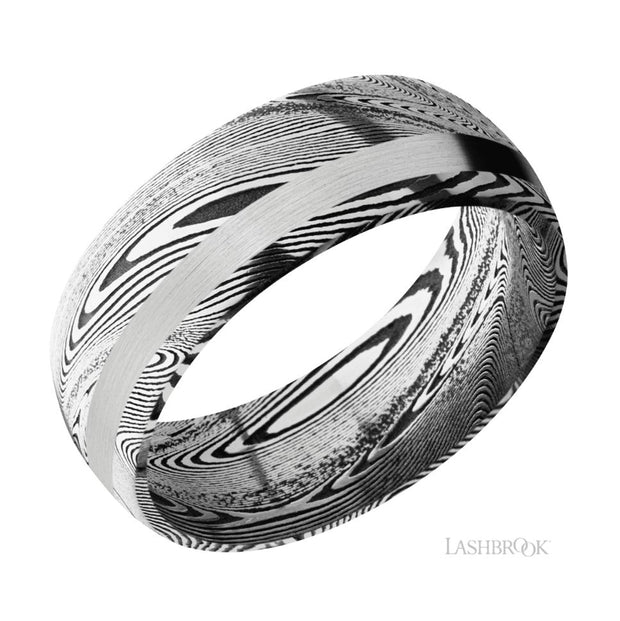 Damascus Steel & 14k White Gold Wedding Band by Lashbrook Designs