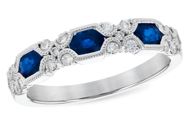 14k White Gold Vintage Inspired Blue Sapphire & Diamond Band by Allison Kaufman