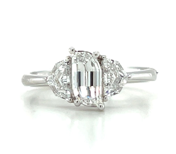 18k White Gold Flame Cut Diamond Three Stone Ring