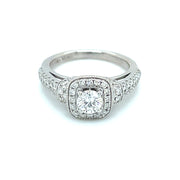 Pre-owned14k White Gold Diamond Halo Engagement Ring