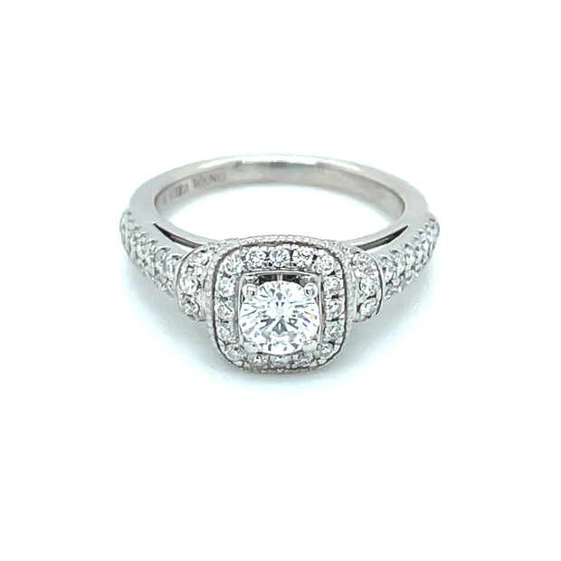 Pre-owned14k White Gold Diamond Halo Engagement Ring