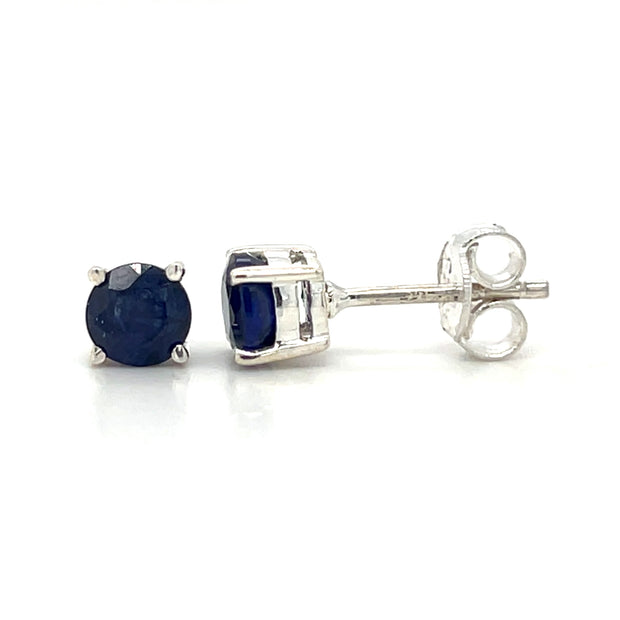 Sterling Silver Round Blue Sapphire Stud Earrings