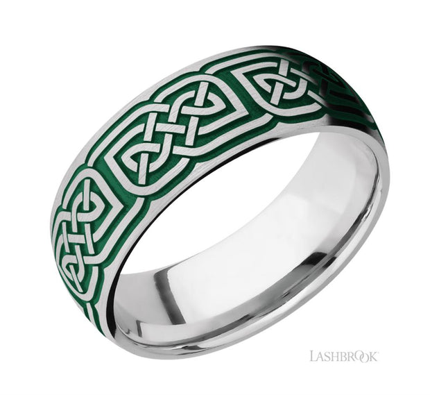 Celtic Design Cobalt Chrome & Green Cerakote Wedding Band by Lashbrook Designs