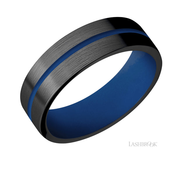 Zirconium & Royal Blue Cerakote Wedding Band by Lashbrook Designs