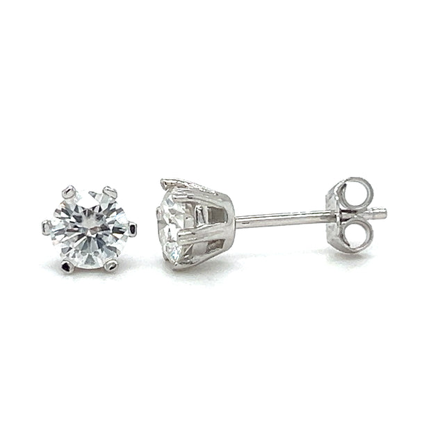 Sterling Silver 5.00 mm Round Brilliant Lab Created Moissanite Stud Earrings