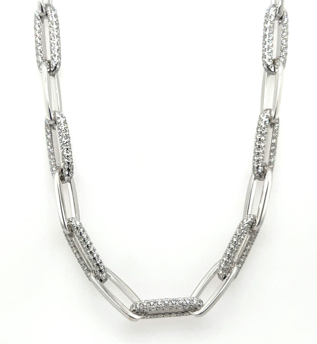 18k White Gold Diamond Pave Paperclip Link Necklace