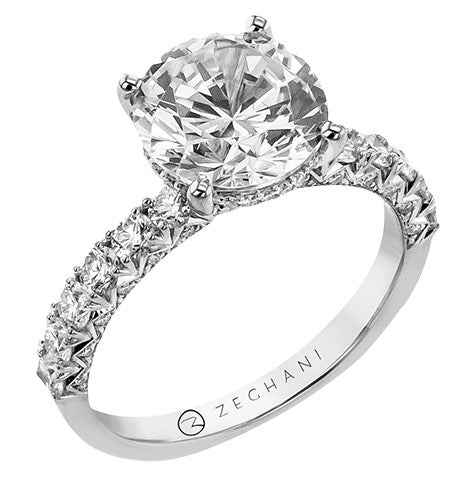 14k White Gold Hidden Halo Diamond Engagement Ring by Zeghani