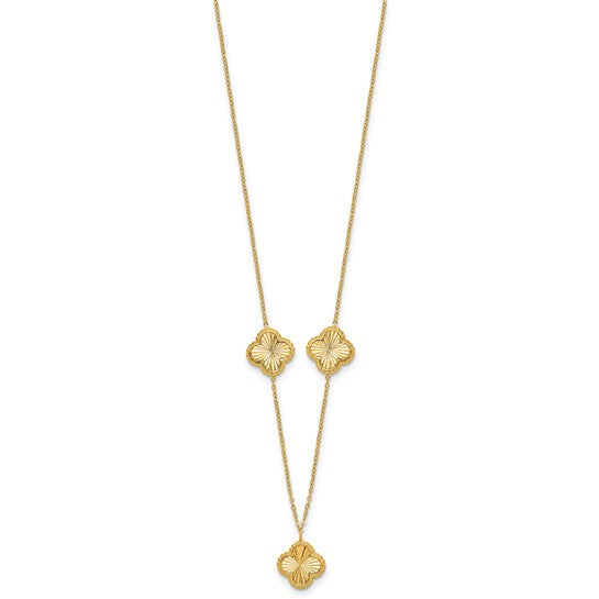 14k Yellow Diamond Cut Clover Station Necklace