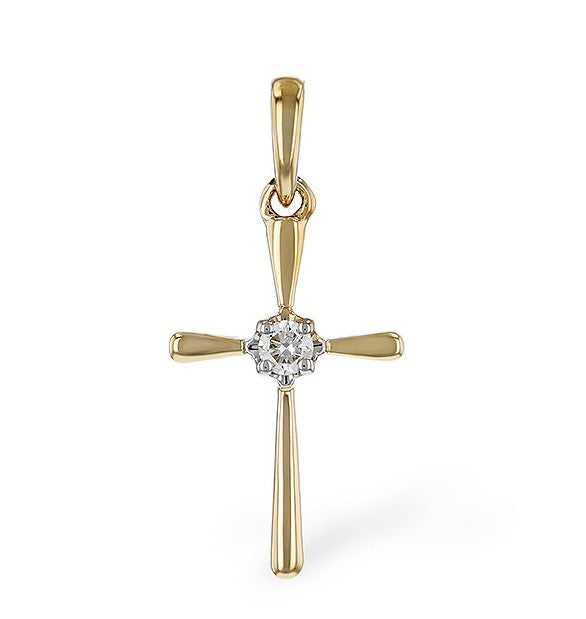 14k Yellow Gold Diamond Cross Pendant by Allison Kaufman