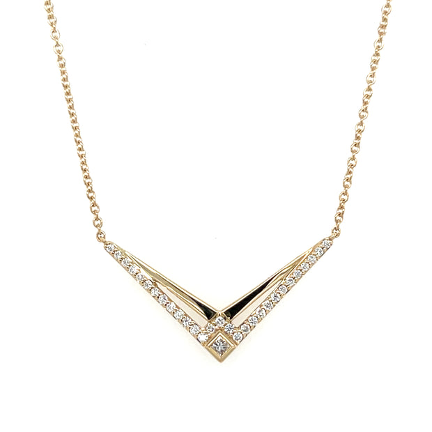 14k Yellow Gold Diamond V Bar Fashion Necklace by Allison Kaufman
