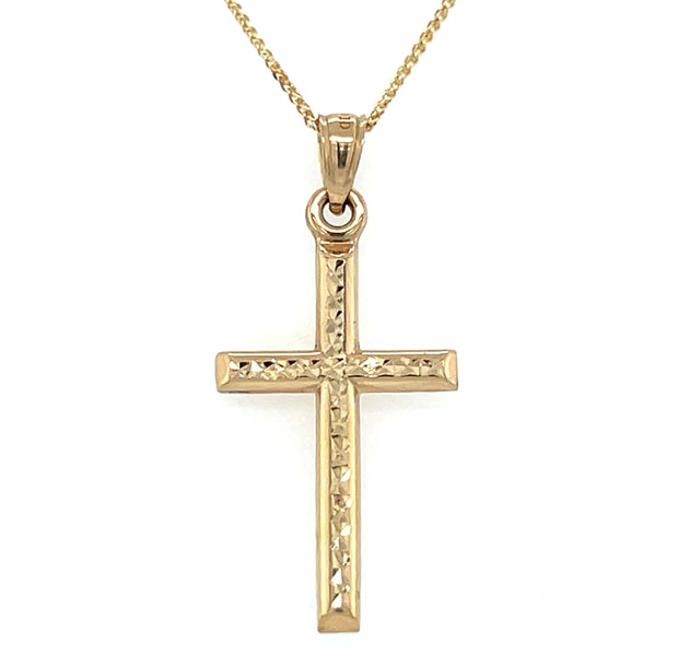 14k Yellow Gold Hollow Diamond Cut Cross Pendant