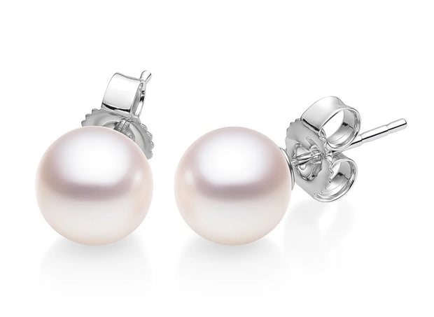 14k White Gold 7-7.50 mm Cultured Akoya Pearl Stud Earrings