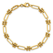14k Yellow Gold Polished and Beaded Fancy Paperclip Link Fashion Bracelet