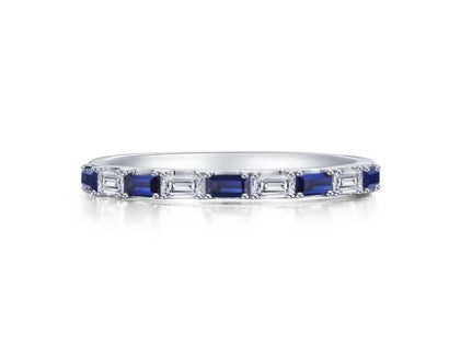 Sterling Silver Simulated Diamond & Lab Grown Blue Sapphire Baguette Half Eternity Band by Lafonn