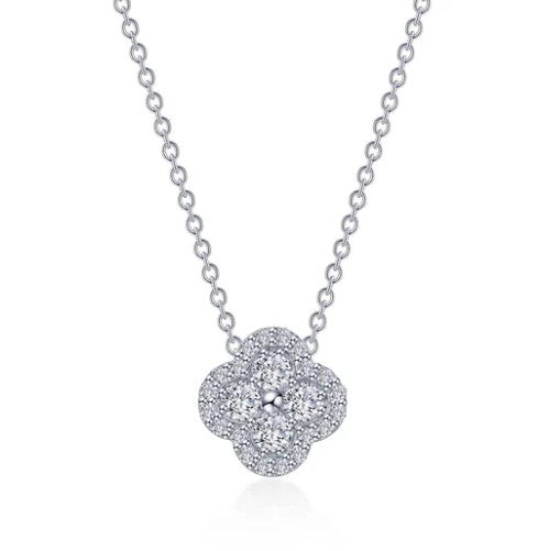 Sterling Silver Simulated Diamond Clover Necklace by Lafonn