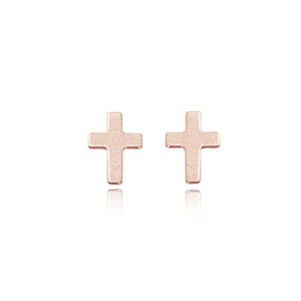 14k Rose Gold Flat Cross Stud Earrings by Carla | Nancy B